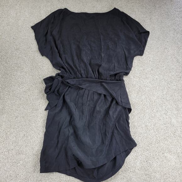 Yoins Womens Wrap Dress Large Black Tie Crewneck Short Sleeve Ruched Mini NEW - Picture 12 of 16